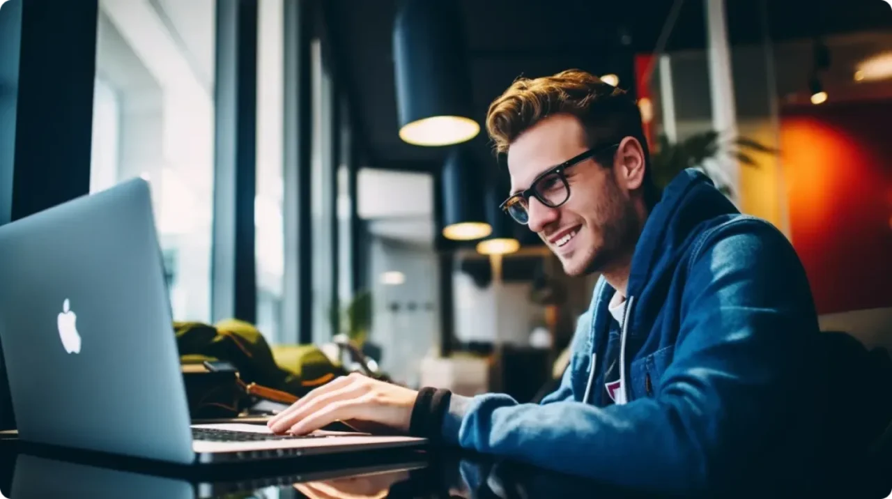 Man Using Macbook Cafe