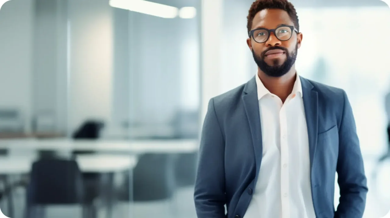 Professional Man In Suit Standing In Modern Office