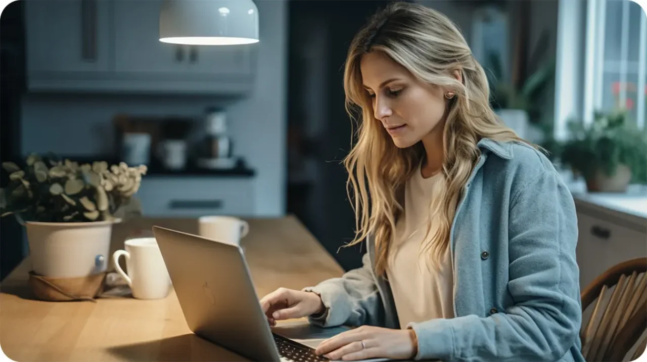 Woman Working Late And Drinking Cofee