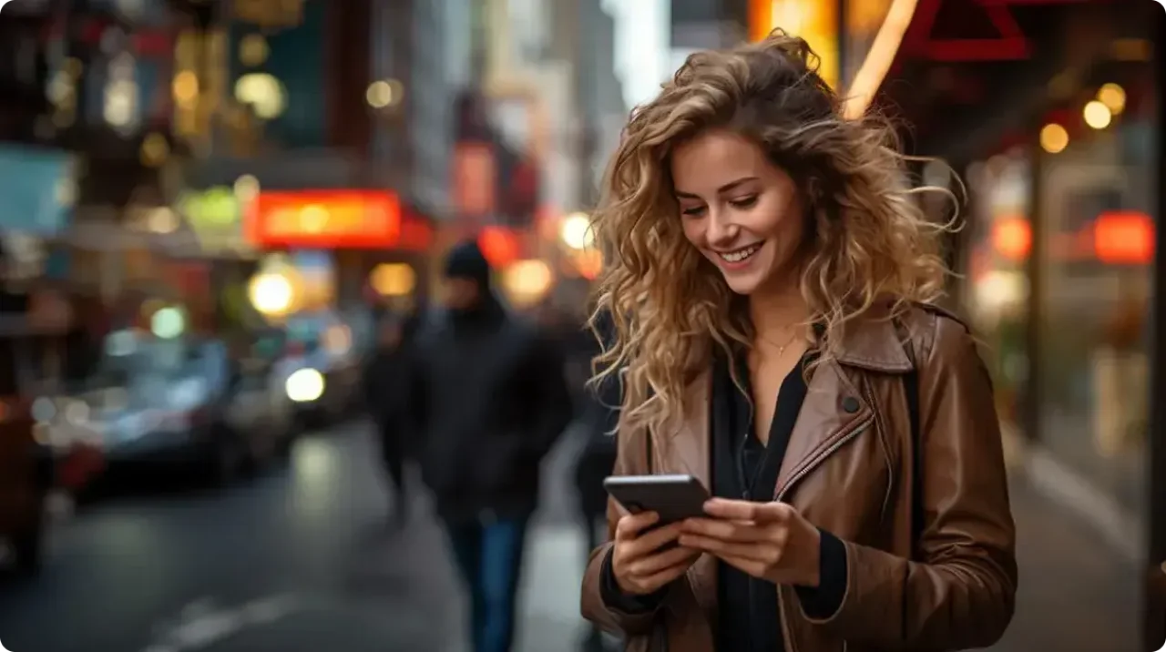 Woman Using Phone On Street