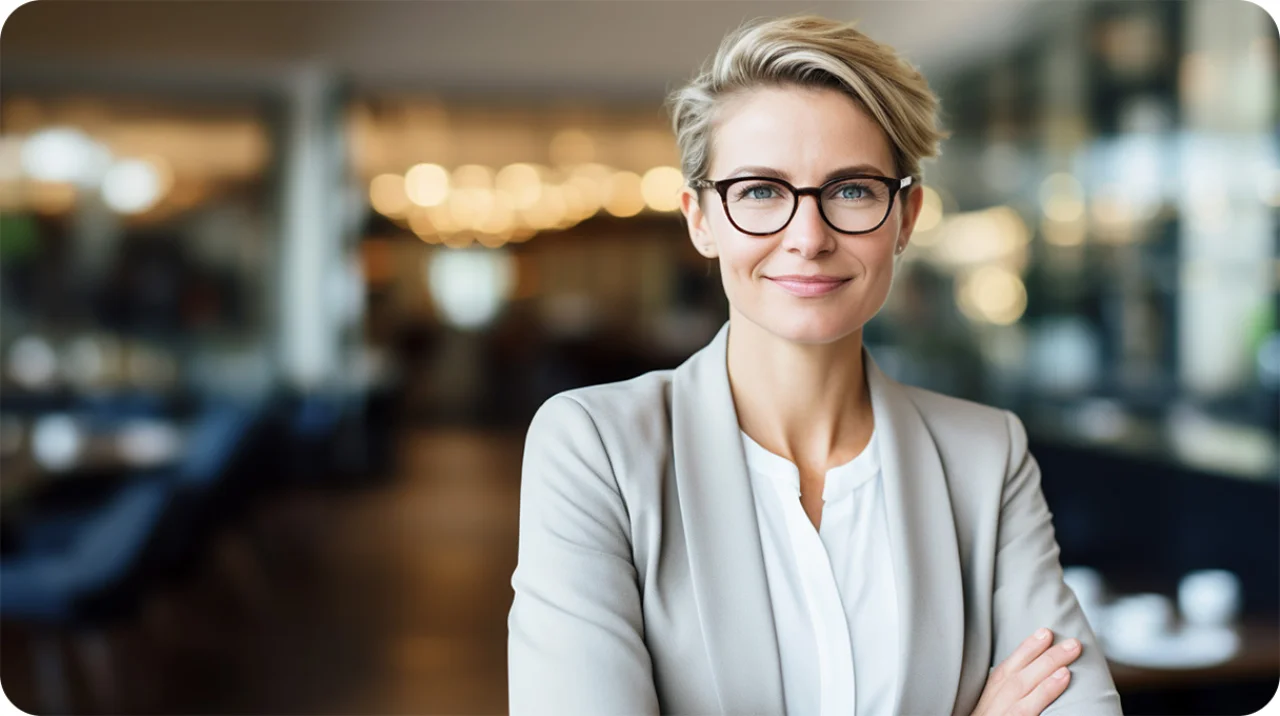 White Woman Smiling And Wearing Glasses