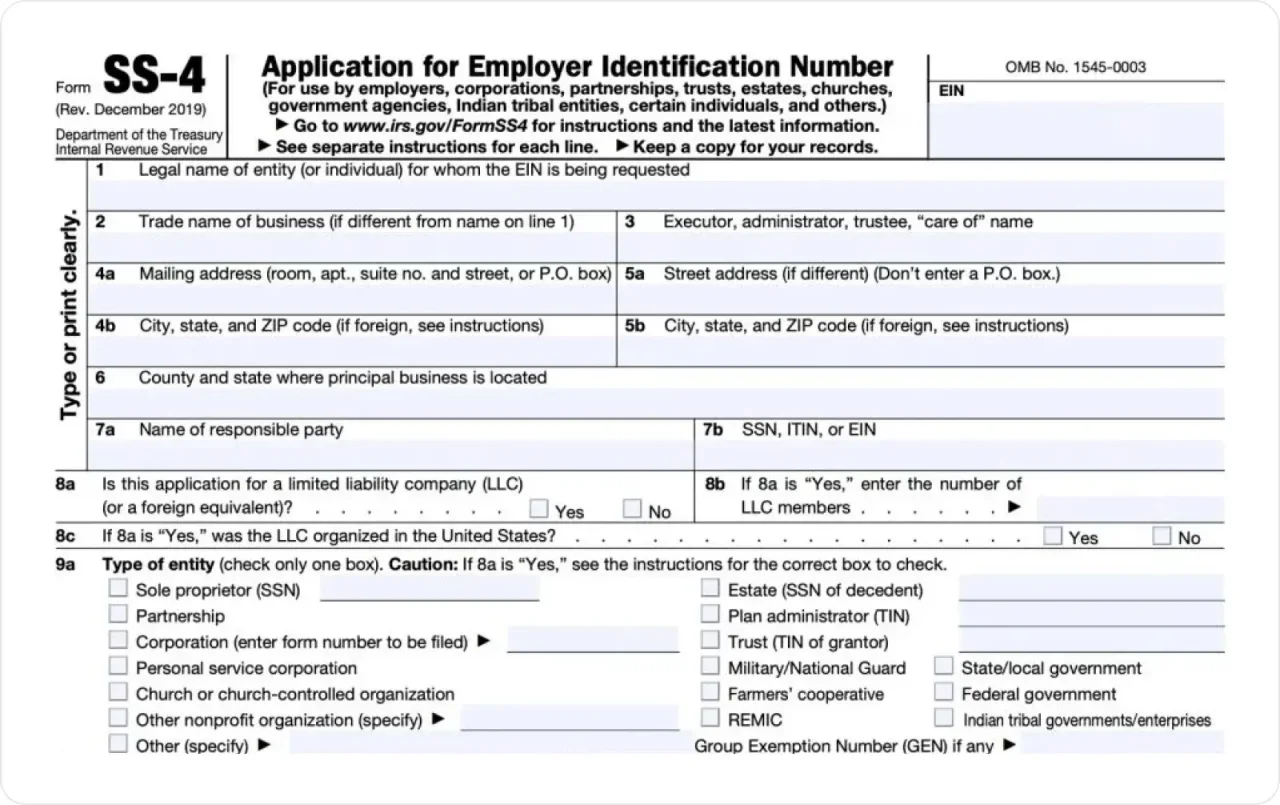 Application for employer identification number