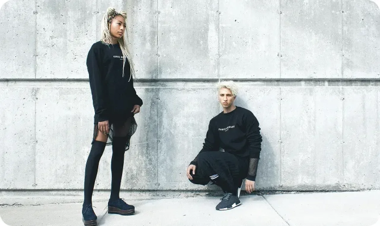 Fashion Models Black Streetwear Concrete Wall