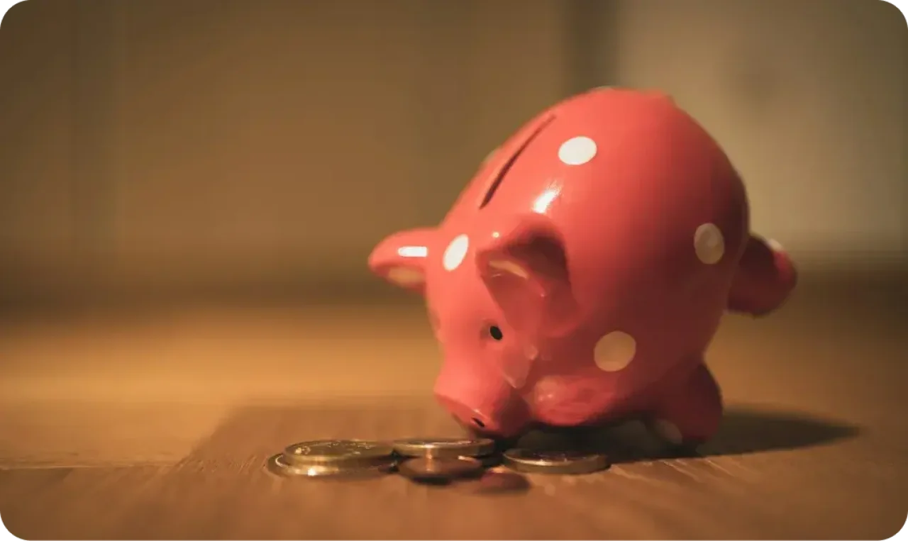 Pink Pig Coin Bank On Brown Wooden Table