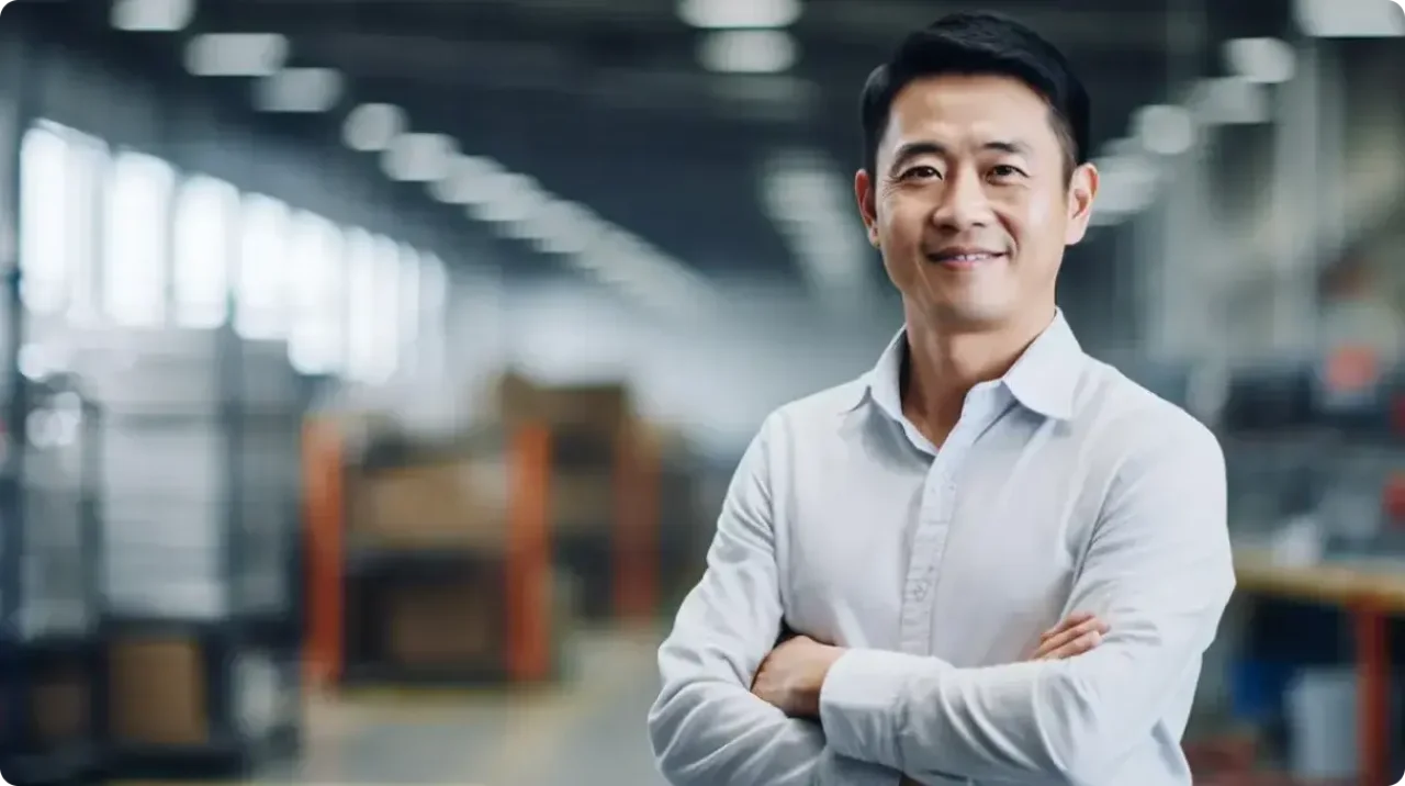 Man In Shirt Standing In Production Hall